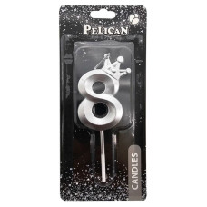 Свічка для торту "Pelican" /863118/ цифра 3D з короною "8", срібло 6см (1/12)