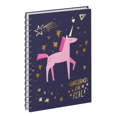 Блокнот А6/64 == "YES" /151623/ 7БЦ "Unicorn Єдиноріг" подв.спіраль, мат. лам.+фол.зол.+глітер (3/60)