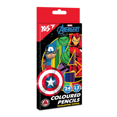 Олівці кольорові "Yes" 24 кол./12 шт /290678/ "Marvel.Avengers" двосторонні (1/12/240)
