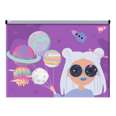 Папка-конверт з бігунком B5 "YES" /492028/ "Space Girl" (12/120)