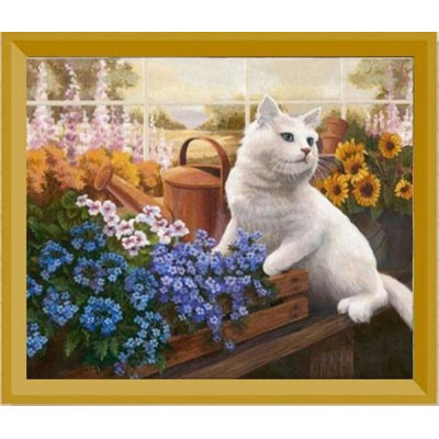 Алмазна мозаїка "Go to art" /189357/ "Котик та незабудки" 21*25 см на картоні 5D
