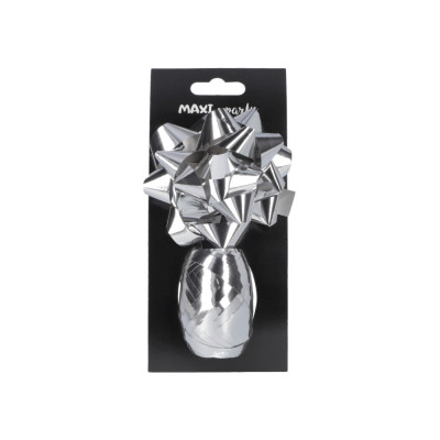 Стрічка та бант для пакування подарунків "Maxi" /SB003-SP-Silver/ срібний, бант d:8,89см, стрічка 10м (1/24/144)