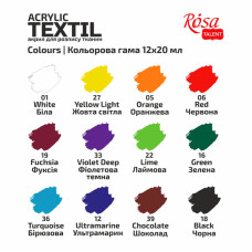 Набір акрилових фарб для тканин "ROSA TALENT" /777/ 12*20мл, STYLE (1/12)