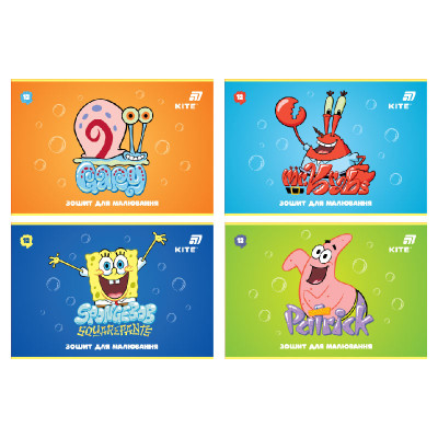 Зошит для малювання А4/12арк. "Kite" /SB26-241/  скоба, софт тач + УФ лак, SpongeBob SquarePants (20/160)